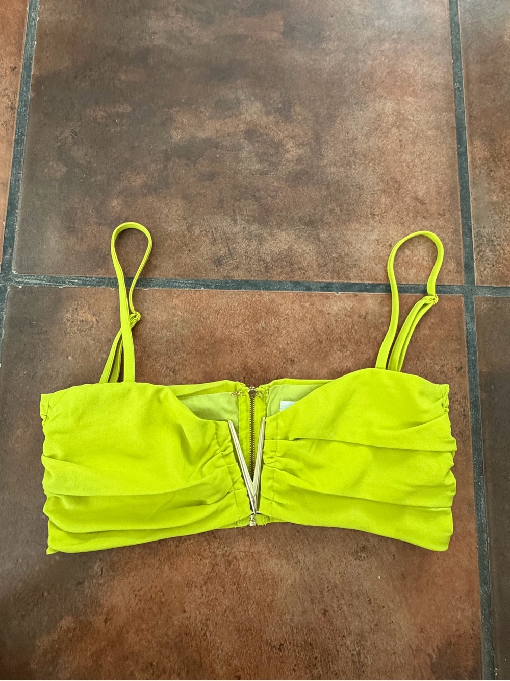 Meshki Neon Lime Ruched Bandeau with Center Zip